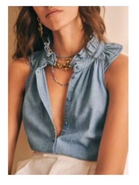 NWOT Sezane Charlotte Top, Chambray, Sz 2